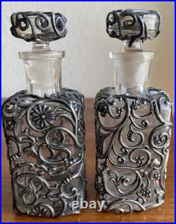 Vintage French Perfume Bottles In The Art Nouveau Design, Silver Plate Cage. Pr