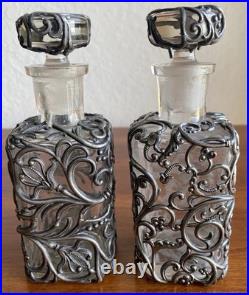Vintage French Perfume Bottles In The Art Nouveau Design, Silver Plate Cage. Pr