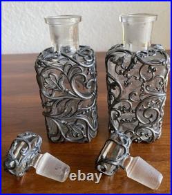 Vintage French Perfume Bottles In The Art Nouveau Design, Silver Plate Cage. Pr