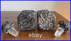 Vintage French Perfume Bottles In The Art Nouveau Design, Silver Plate Cage. Pr