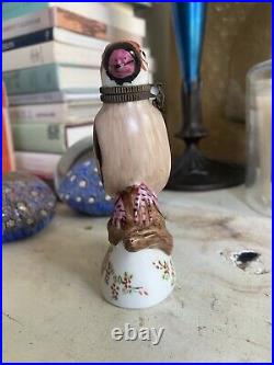 Vintage French Porcelain Hand Painted Signed Bird Figural Scent Perfume Bottle