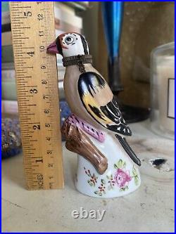 Vintage French Porcelain Hand Painted Signed Bird Figural Scent Perfume Bottle