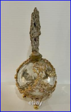 Vintage French Style Ormolu Glass Perfume Bottle Gilt Filigree Roses Vanity