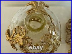 Vintage French Style Ormolu Glass Perfume Bottle Gilt Filigree Roses Vanity