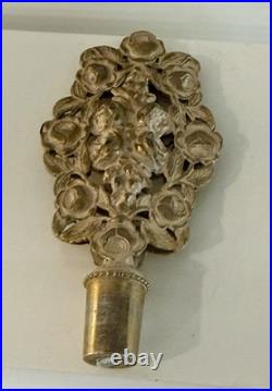Vintage French Style Ormolu Glass Perfume Bottle Gilt Filigree Roses Vanity