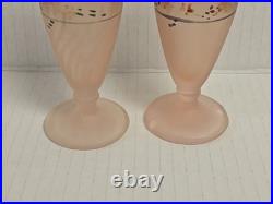 Vintage Frosted Pink Satin Hand Painted Glass Vanity Set Perfume Bottles powder