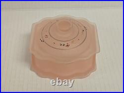 Vintage Frosted Pink Satin Hand Painted Glass Vanity Set Perfume Bottles powder