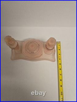 Vintage Frosted Pink Satin Hand Painted Glass Vanity Set Perfume Bottles powder