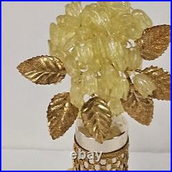 Vintage Fuger W Germany Glass Perfume Bottle Floral Lucite Topper Amber Bottle