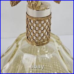 Vintage Fuger W Germany Glass Perfume Bottle Floral Lucite Topper Amber Bottle