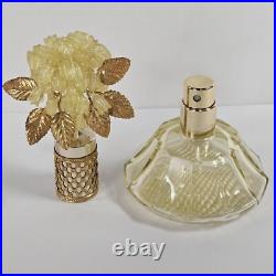 Vintage Fuger W Germany Glass Perfume Bottle Floral Lucite Topper Amber Bottle