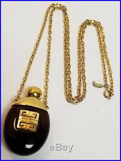 Vintage GIVENCHY 1977 Faux Tortoise Lucite Perfume Bottle Pendant Necklace 30