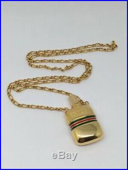 Vintage GUCCI Logos perfume Bottle Motif Gold chain Necklace RARE