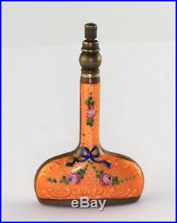 Vintage German Enamel Guilloche Hand Painted Miniature Purse Perfume Bottle