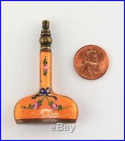 Vintage German Enamel Guilloche Hand Painted Miniature Purse Perfume Bottle