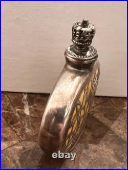 Vintage German Perfume Bottle with Silver Overlay Art Deco Floral & Peacock