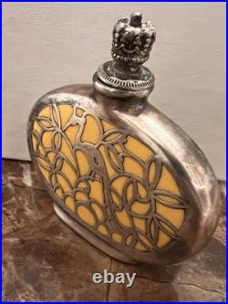 Vintage German Perfume Bottle with Silver Overlay Art Deco Floral & Peacock
