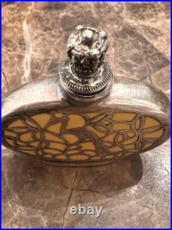 Vintage German Perfume Bottle with Silver Overlay Art Deco Floral & Peacock