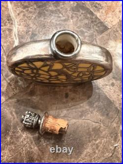 Vintage German Perfume Bottle with Silver Overlay Art Deco Floral & Peacock