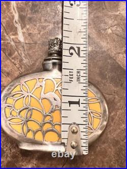 Vintage German Perfume Bottle with Silver Overlay Art Deco Floral & Peacock