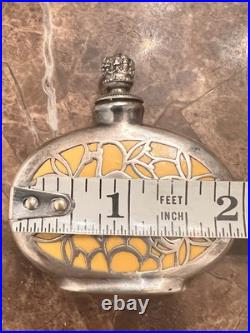 Vintage German Perfume Bottle with Silver Overlay Art Deco Floral & Peacock