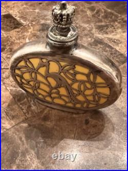 Vintage German Perfume Bottle with Silver Overlay Art Deco Floral & Peacock