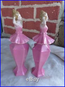 Vintage Germany Art Deco Figural Lady Pink Porcelain Perfume Bottle Set Old