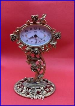 Vintage Germany Linden Ormolu Gold Gilding Windup Alarm Clock & Perfume Bottles