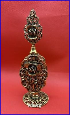 Vintage Germany Linden Ormolu Gold Gilding Windup Alarm Clock & Perfume Bottles