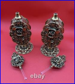 Vintage Germany Linden Ormolu Gold Gilding Windup Alarm Clock & Perfume Bottles