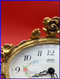 Vintage Germany Linden Ormolu Gold Gilding Windup Alarm Clock & Perfume Bottles