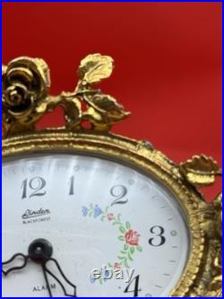 Vintage Germany Linden Ormolu Gold Gilding Windup Alarm Clock & Perfume Bottles