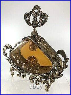 Vintage Gilt Brass Ormolu Ornate Filigree Stylebuilt Perfume Bottle 9 1/2 Tall