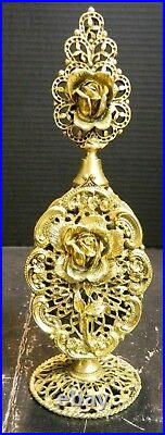 Vintage Gilt Ormolu Filigree Ornate Perfume Bottle 9.25 x 3 x 2.25 Excellent