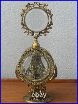Vintage Glamorous Gold ORMOLU Filigree Large PERFUME BOTTLE Cupid Glass