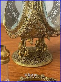 Vintage Glamorous Gold ORMOLU Filigree Large PERFUME BOTTLE Cupid Glass