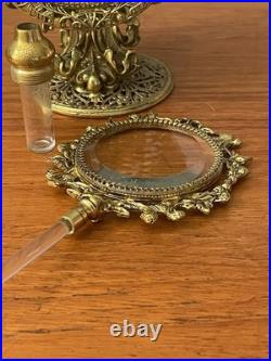 Vintage Glamorous Gold ORMOLU Filigree Large PERFUME BOTTLE Cupid Glass