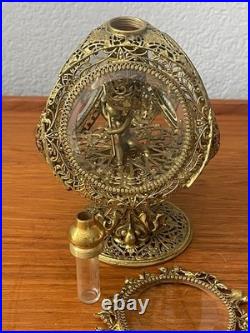 Vintage Glamorous Gold ORMOLU Filigree Large PERFUME BOTTLE Cupid Glass