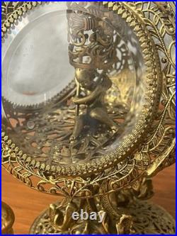 Vintage Glamorous Gold ORMOLU Filigree Large PERFUME BOTTLE Cupid Glass