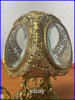 Vintage Glamorous Gold ORMOLU Filigree Large PERFUME BOTTLE Cupid Glass