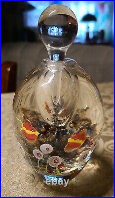 Vintage Glass Aquarium Fish Undersea Scene Perfume Bottle With Stopper