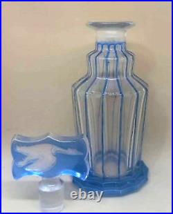 Vintage Glass Blue Enamel Stopper Intaglio Bird Lovely Perfume Bottle 6.29