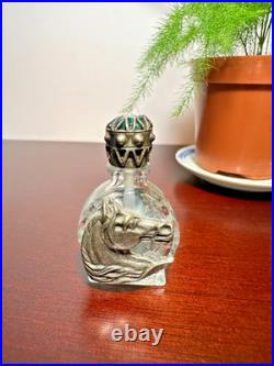 Vintage Glass Horse Head Perfume Bottle 2-side Ornate Crown Cap Jewel Accent Vintage Glass Horse Head Perfume Bottle 2-side Ornate Crown Cap Jewel Accent