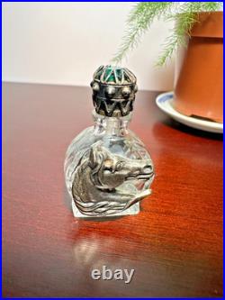 Vintage Glass Horse Head Perfume Bottle 2-side Ornate Crown Cap Jewel Accent Vintage Glass Horse Head Perfume Bottle 2-side Ornate Crown Cap Jewel Accent