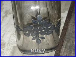 Vintage Glass Perfume Bottle Sterling Silver! Inlay! Victorian