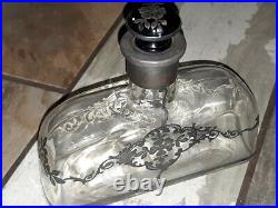 Vintage Glass Perfume Bottle Sterling Silver! Inlay! Victorian