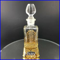 Vintage Glass Perfume Bottle & Stopper Dabber Brass Ormolu Carrier Peacock Plume