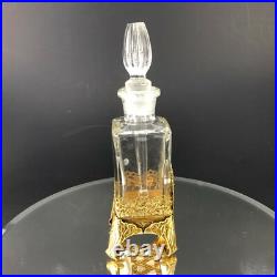 Vintage Glass Perfume Bottle & Stopper Dabber Brass Ormolu Carrier Peacock Plume