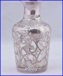 Vintage Glass & Sterling Silver Overlay Art Nouveau Perfume Bottle Decanter 5