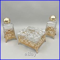Vintage Gold Filigree Hollywood Regency Shabby Chic Perfume Bottles Vanity Set